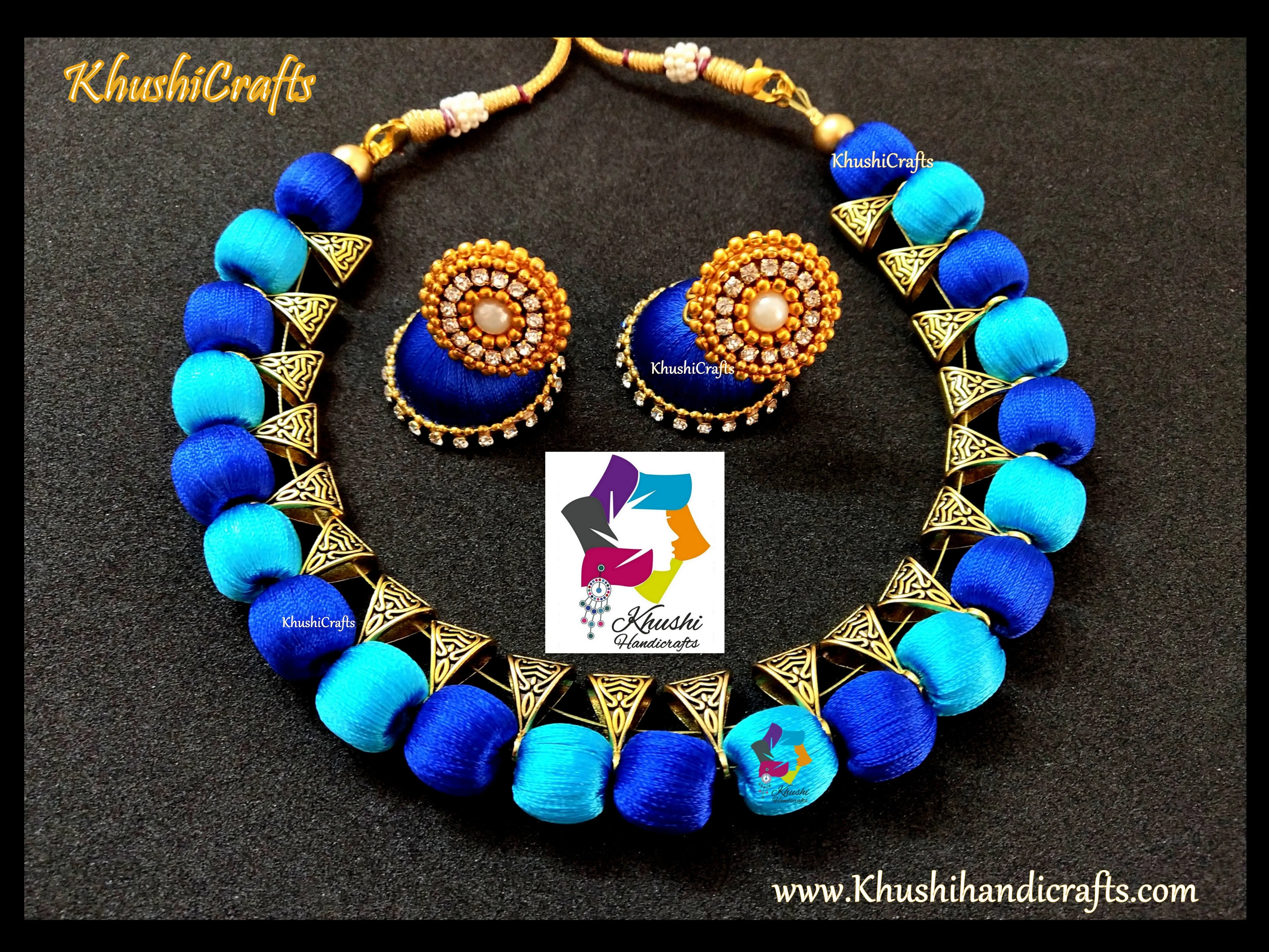 Blue Silk Thread Jewelry Set