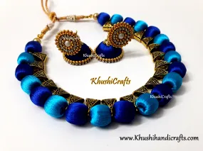 Blue Silk Thread Jewelry Set