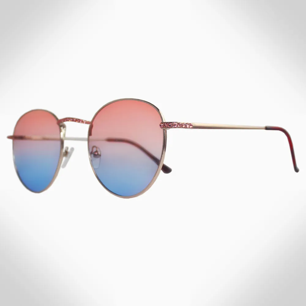 Blue/Pink Round Crystal Sunglasses by Magnolia