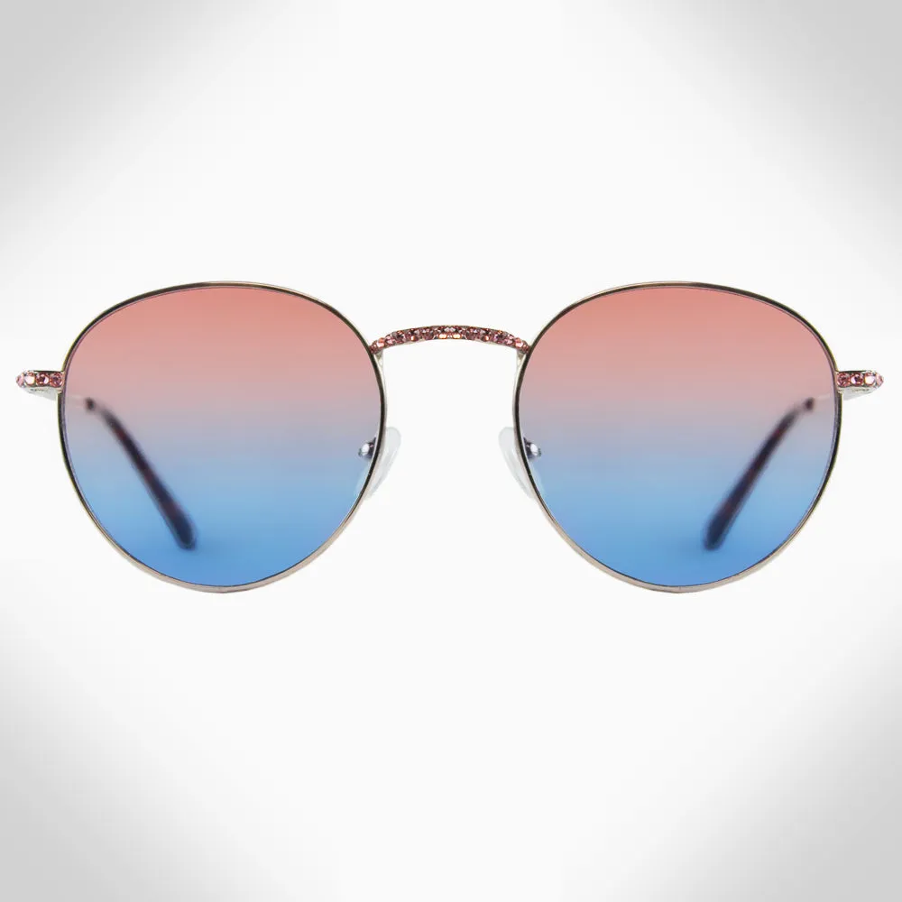 Blue/Pink Round Crystal Sunglasses by Magnolia