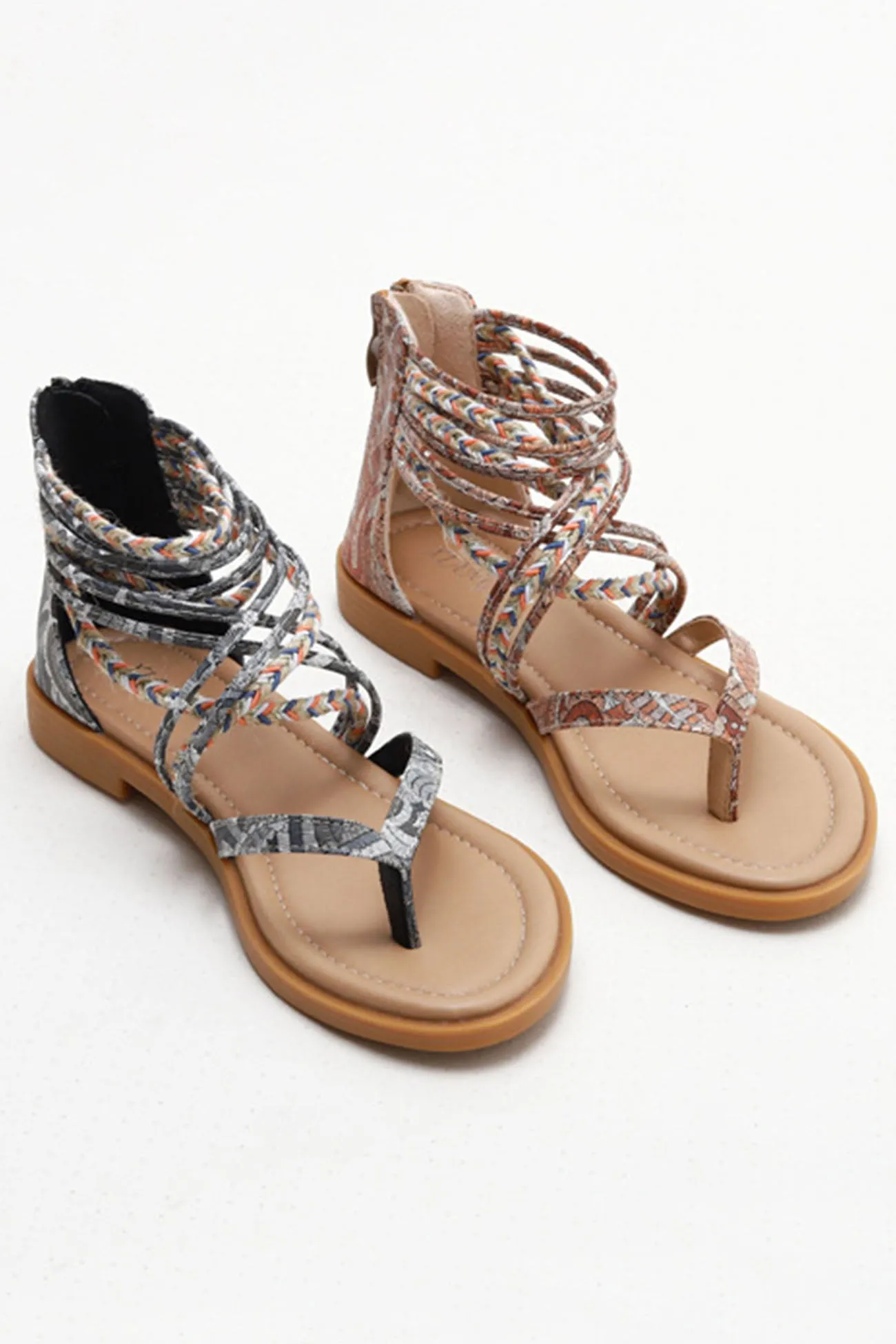 Bohemia Pattern Ankle Strap Zipper Sandals