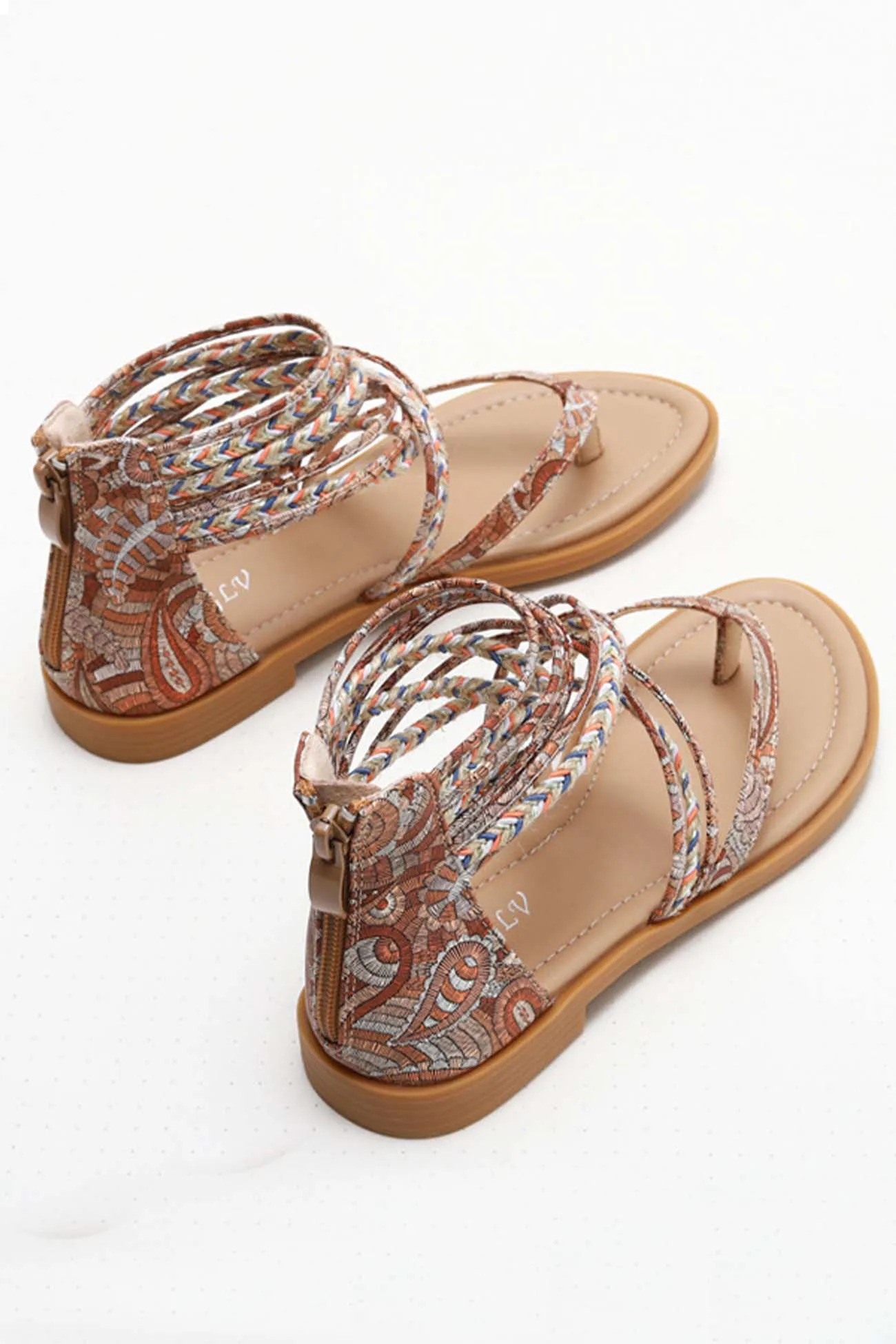 Bohemia Pattern Ankle Strap Zipper Sandals