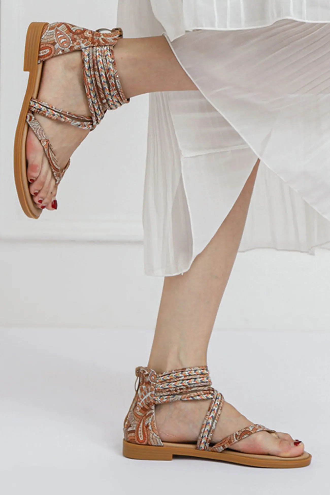 Bohemia Pattern Ankle Strap Zipper Sandals