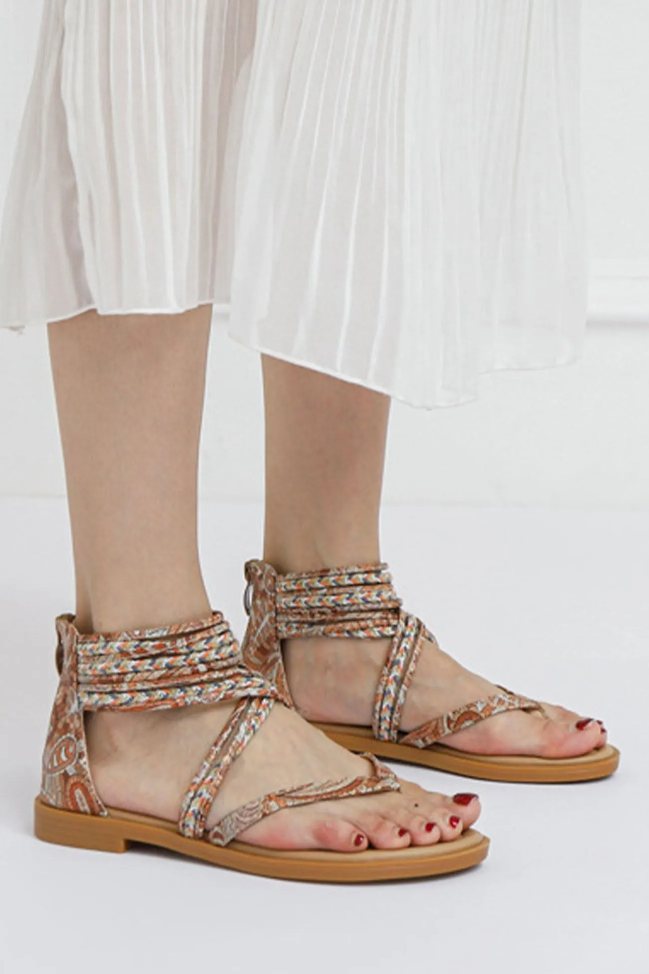 Bohemia Pattern Ankle Strap Zipper Sandals