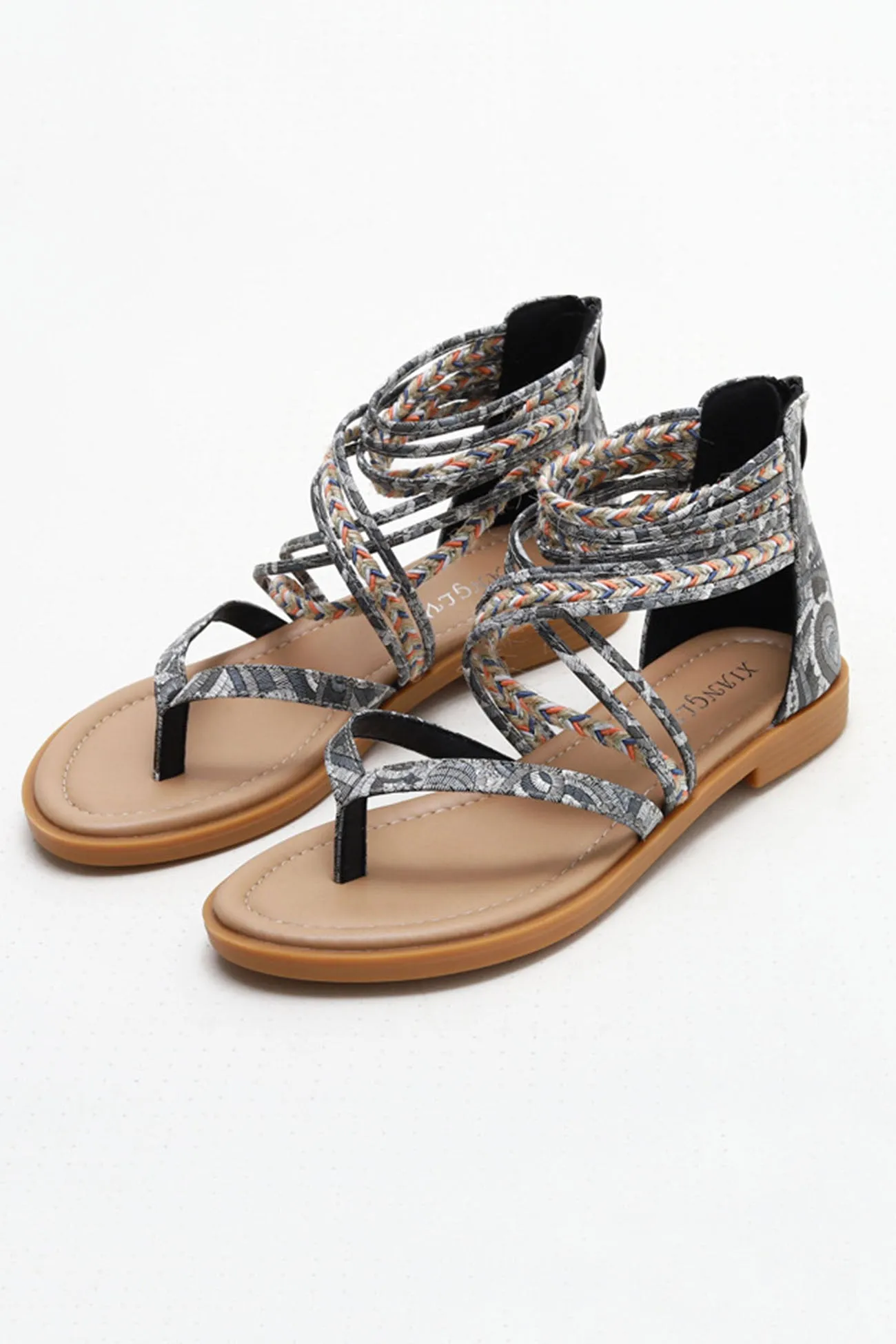 Bohemia Pattern Ankle Strap Zipper Sandals