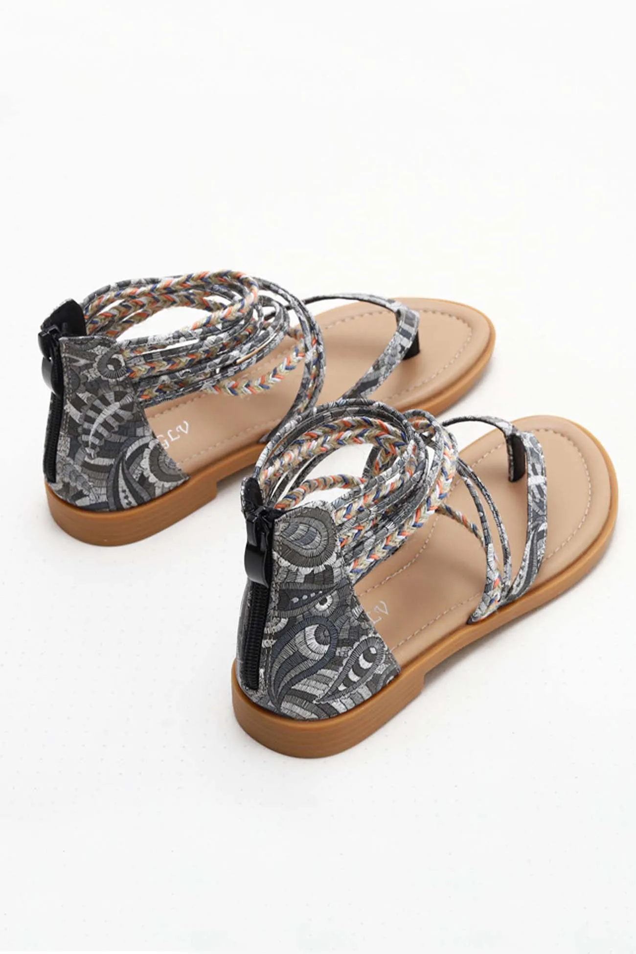 Bohemia Pattern Ankle Strap Zipper Sandals