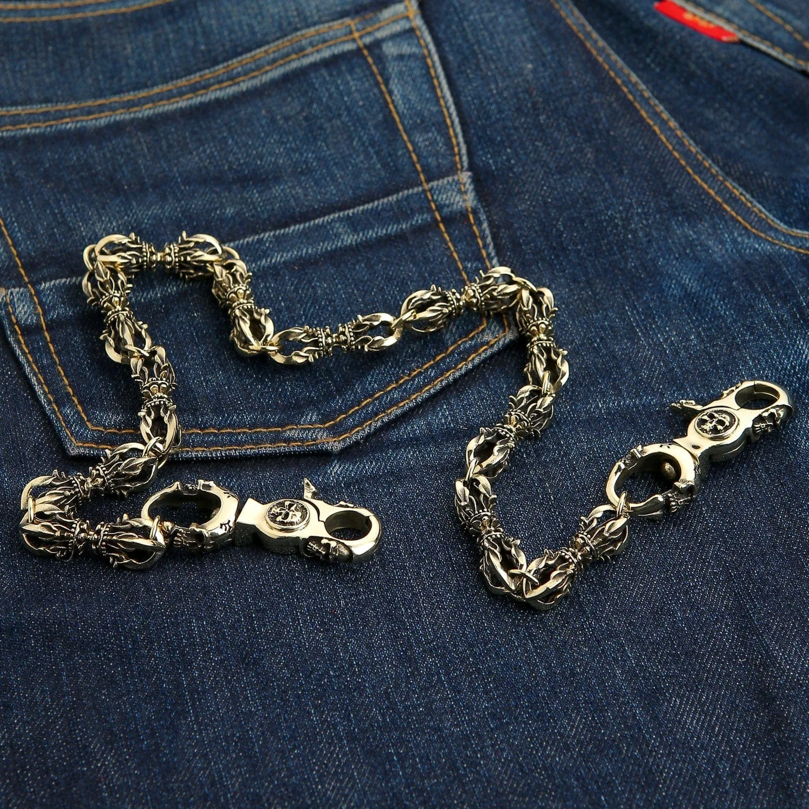 Brass Skull Biker Wallet Chain