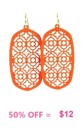 Neon Orange oval lattice earrings