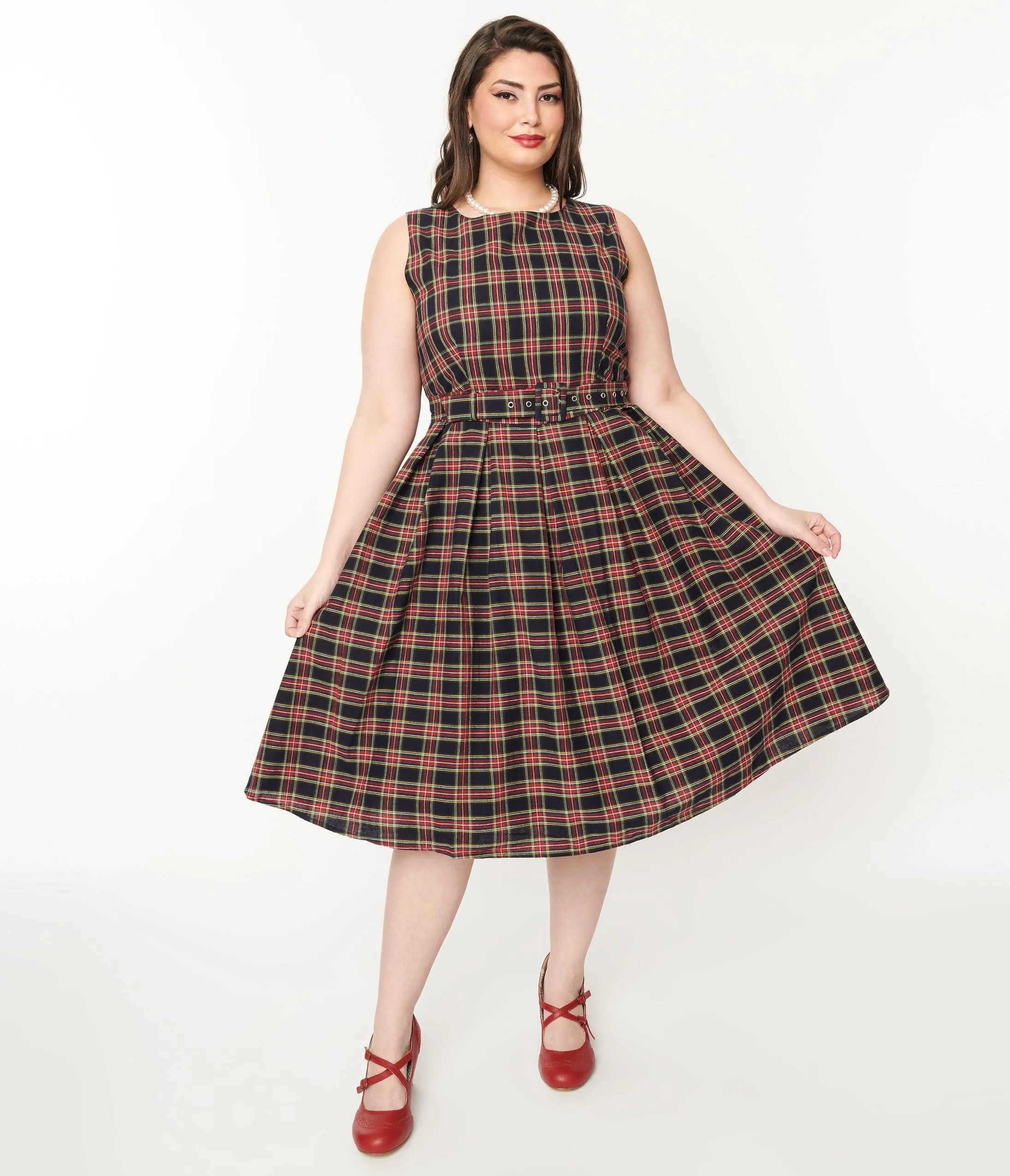 Black & Red Plaid Annie Swing Dress by Dolly & Dotty