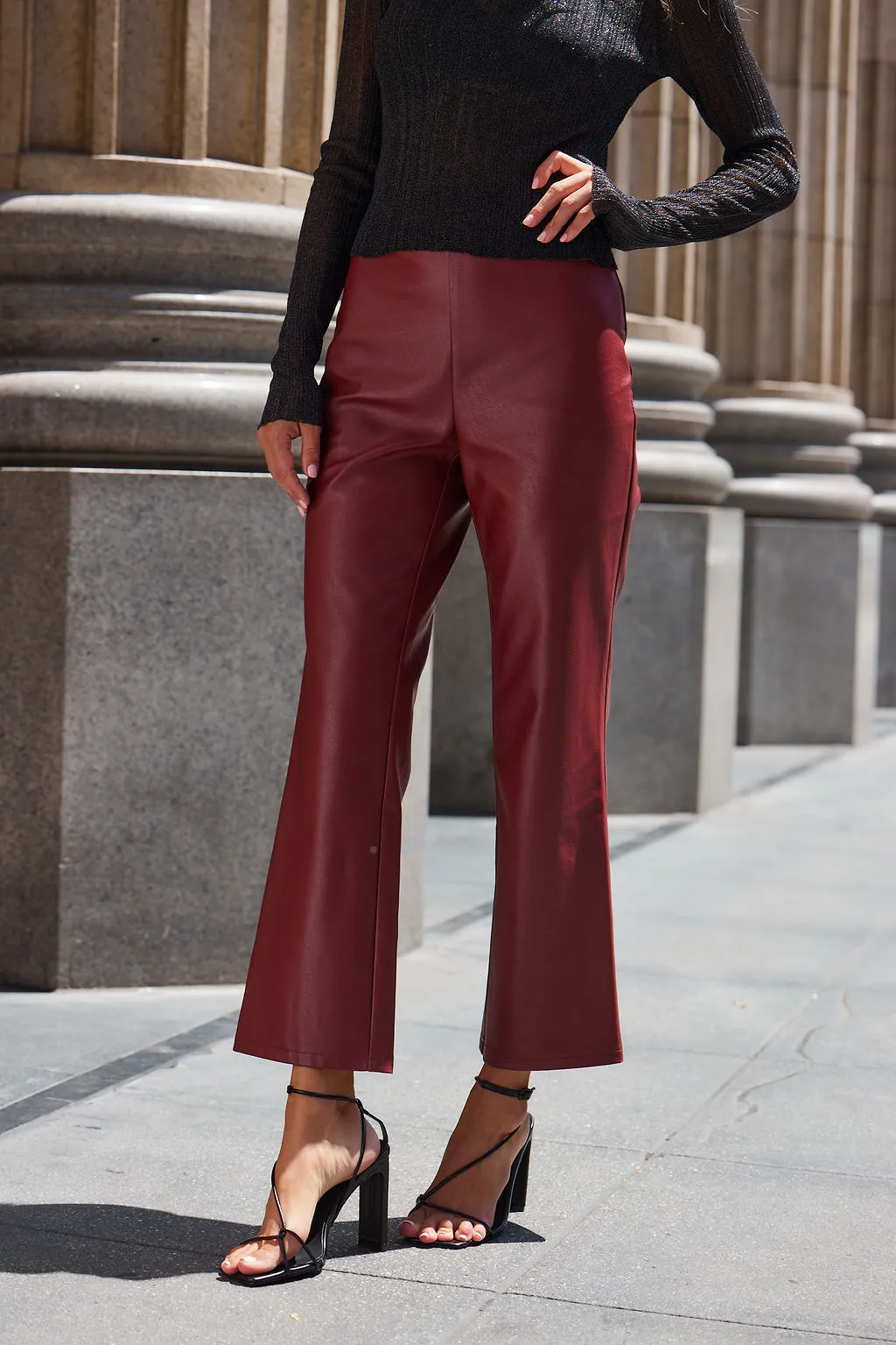 Burgundy faux leather pants