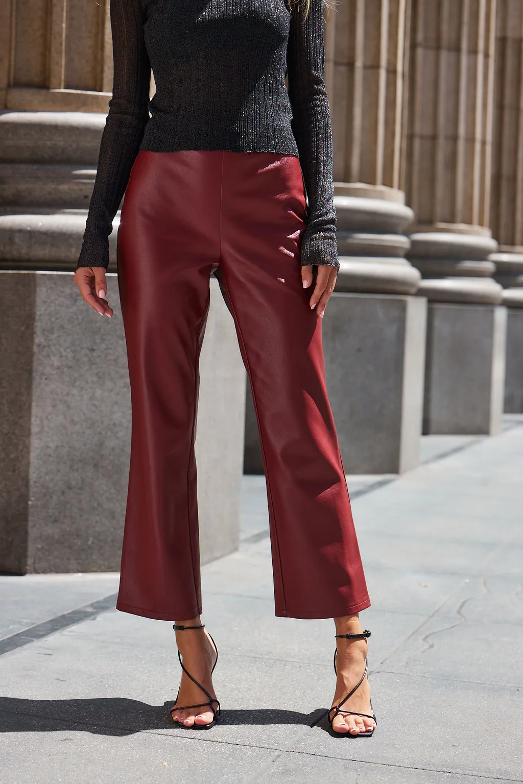 Burgundy faux leather pants