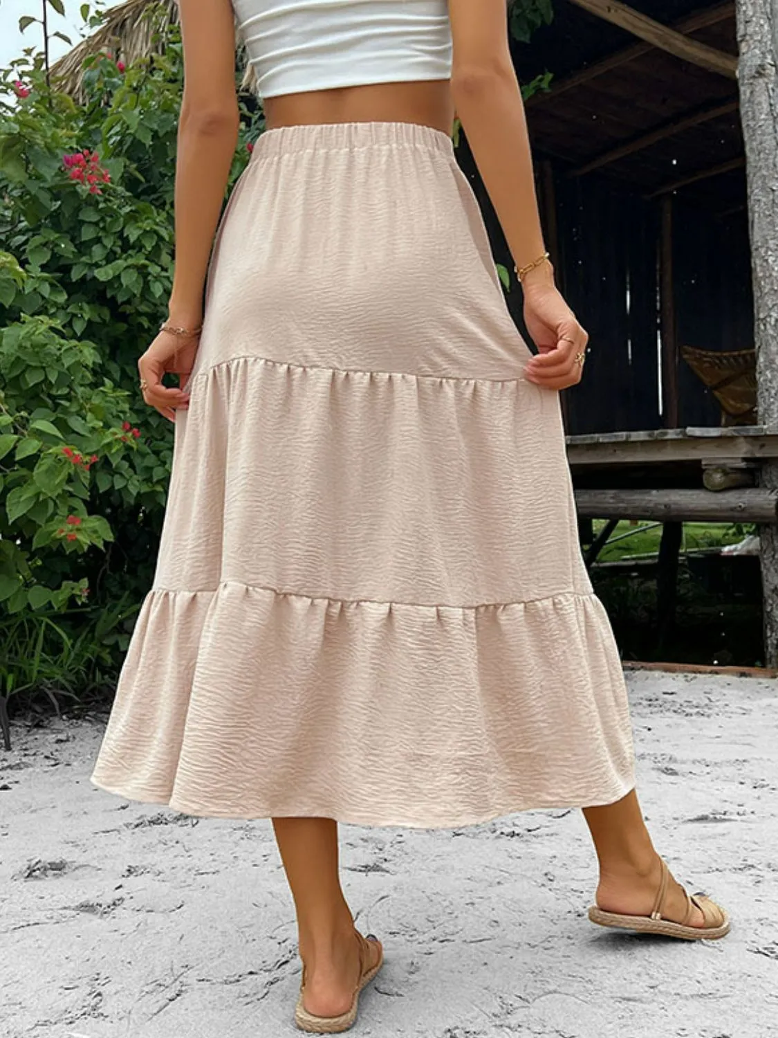 Buttoned Tiered Midi Skirt