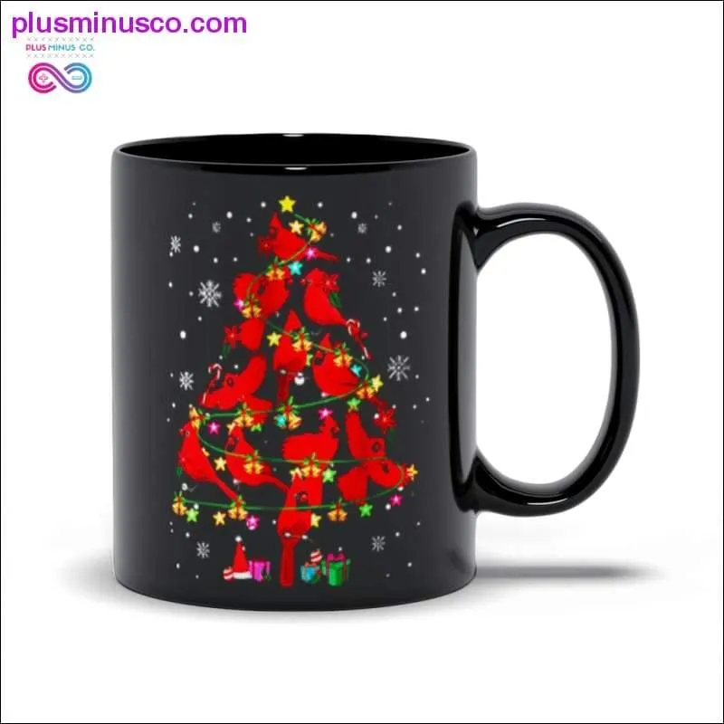 Cardinal Bird Christmas Tree Black Mugs