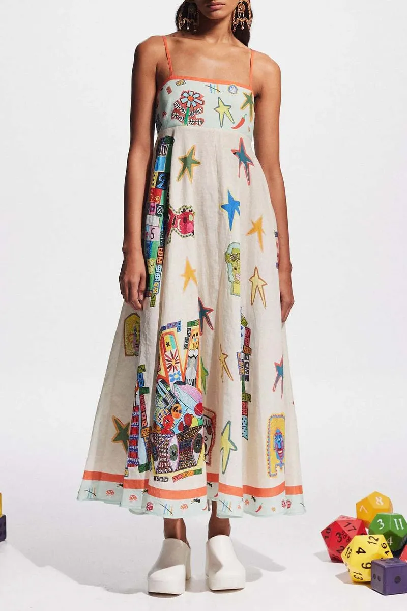 Cartoon Print Square Neck Dresses