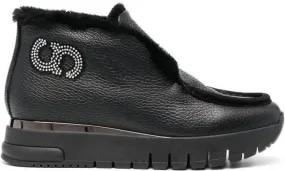 Black Casadei Boots Lined with Crystal-Embellished Shearling