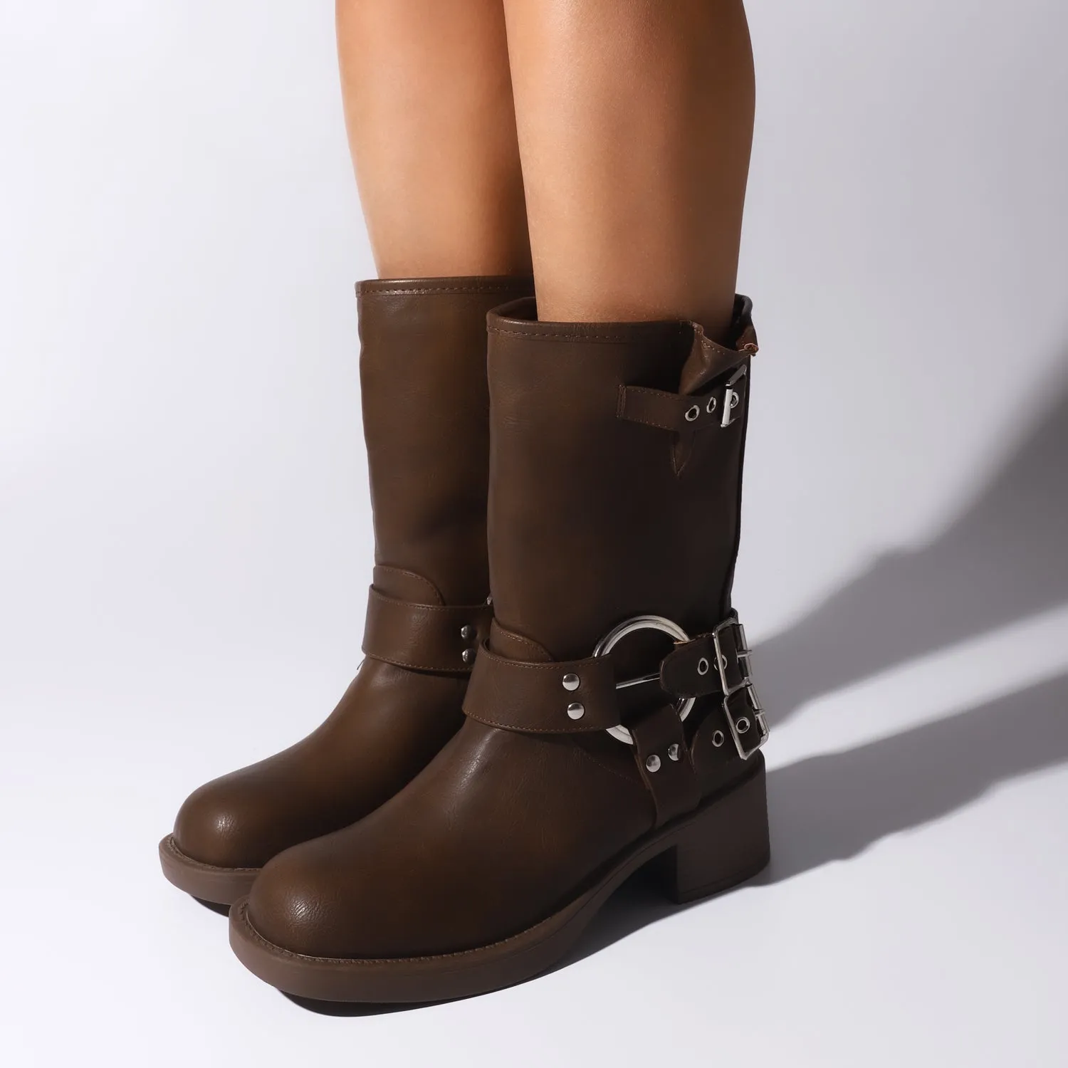 Brown Mini Biker Booties