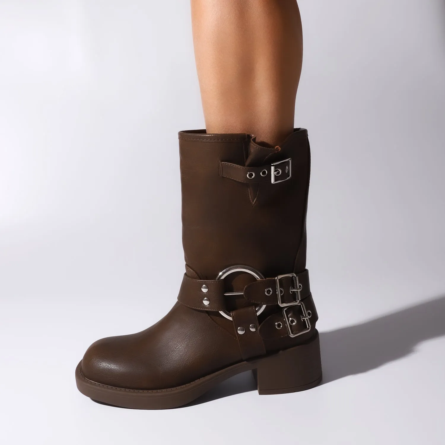 Brown Mini Biker Booties