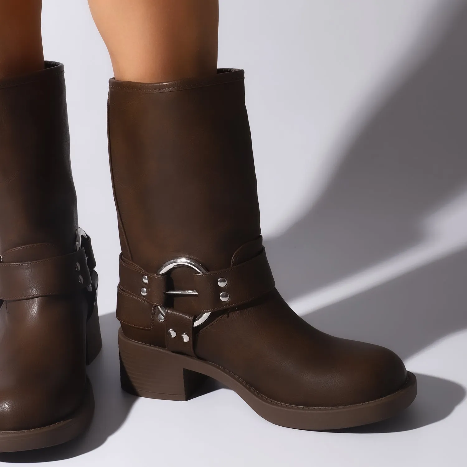 Brown Mini Biker Booties