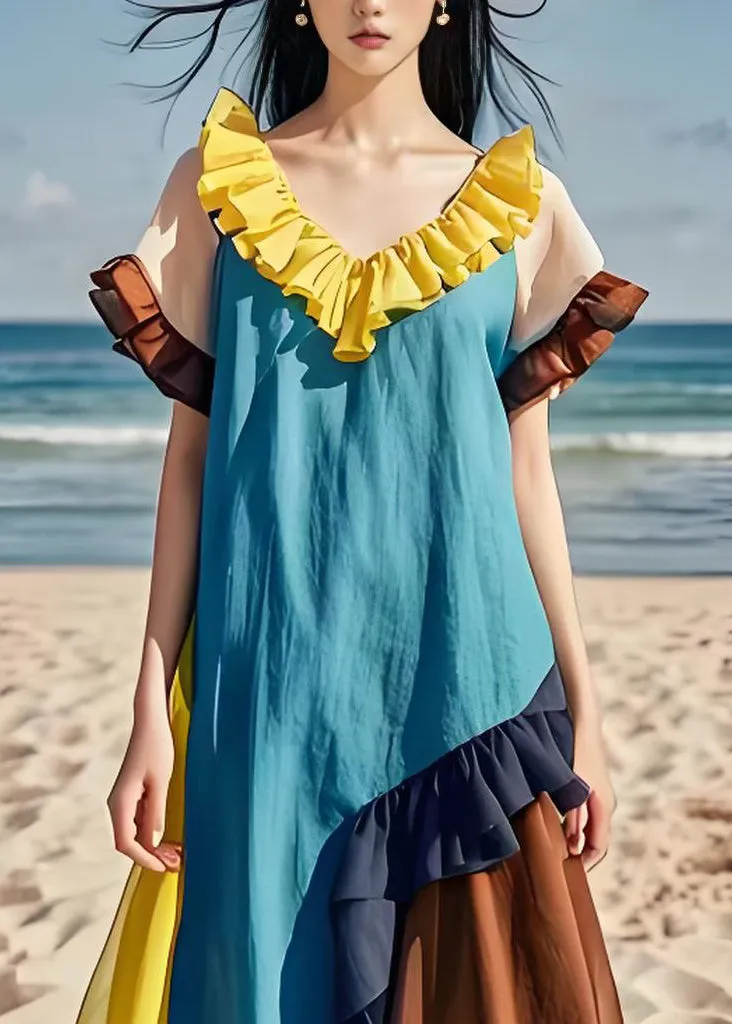 Colorblock Ruffled Cotton Dress