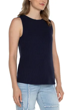 Dark Navy Sleeveless Boat Neck Top