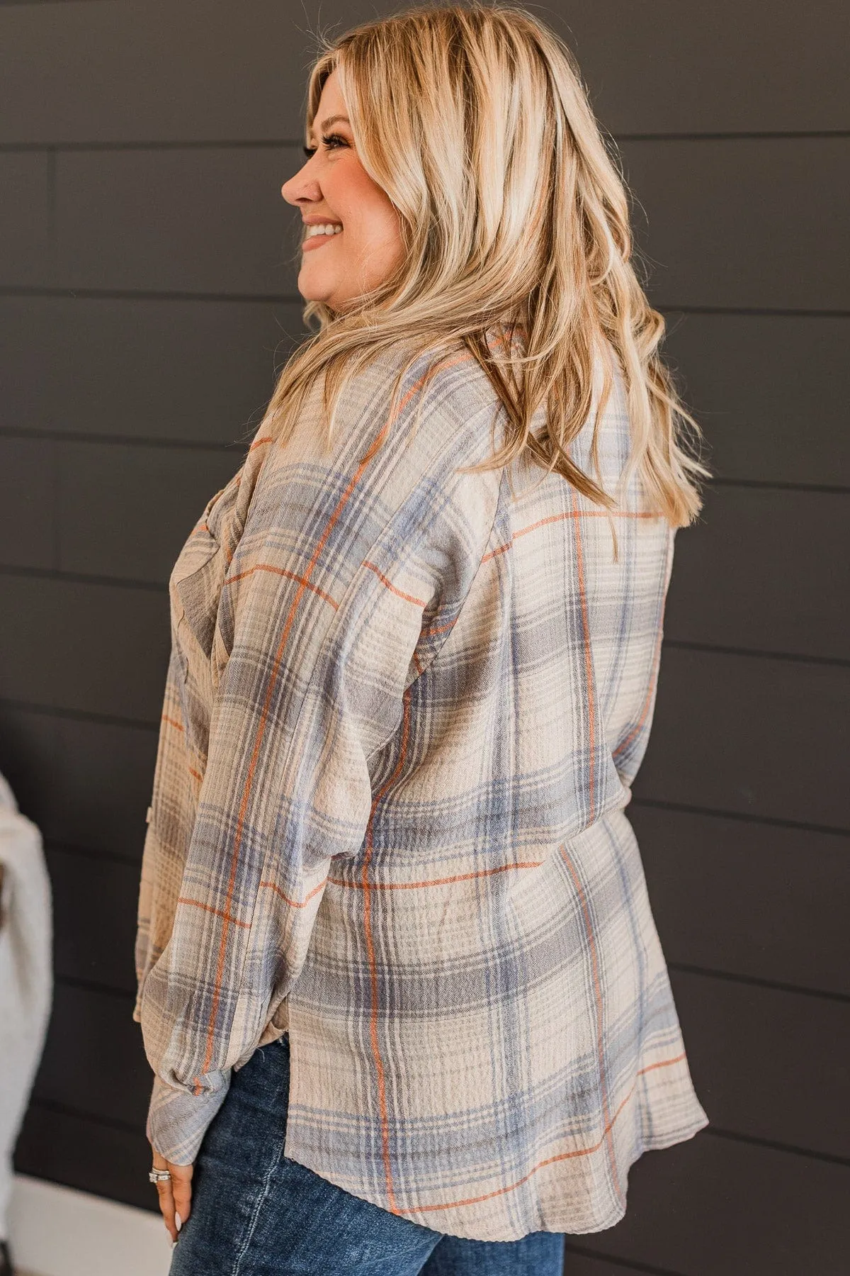 Plaid Button Top-Denim & Orange