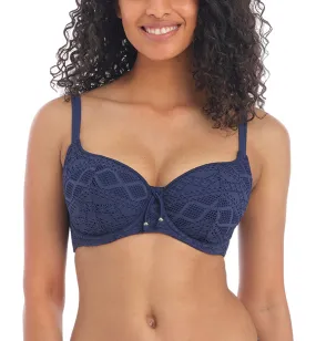 Denim Padded Underwire Crochet Sweetheart Bikini Top by Freya Sundance (3970)