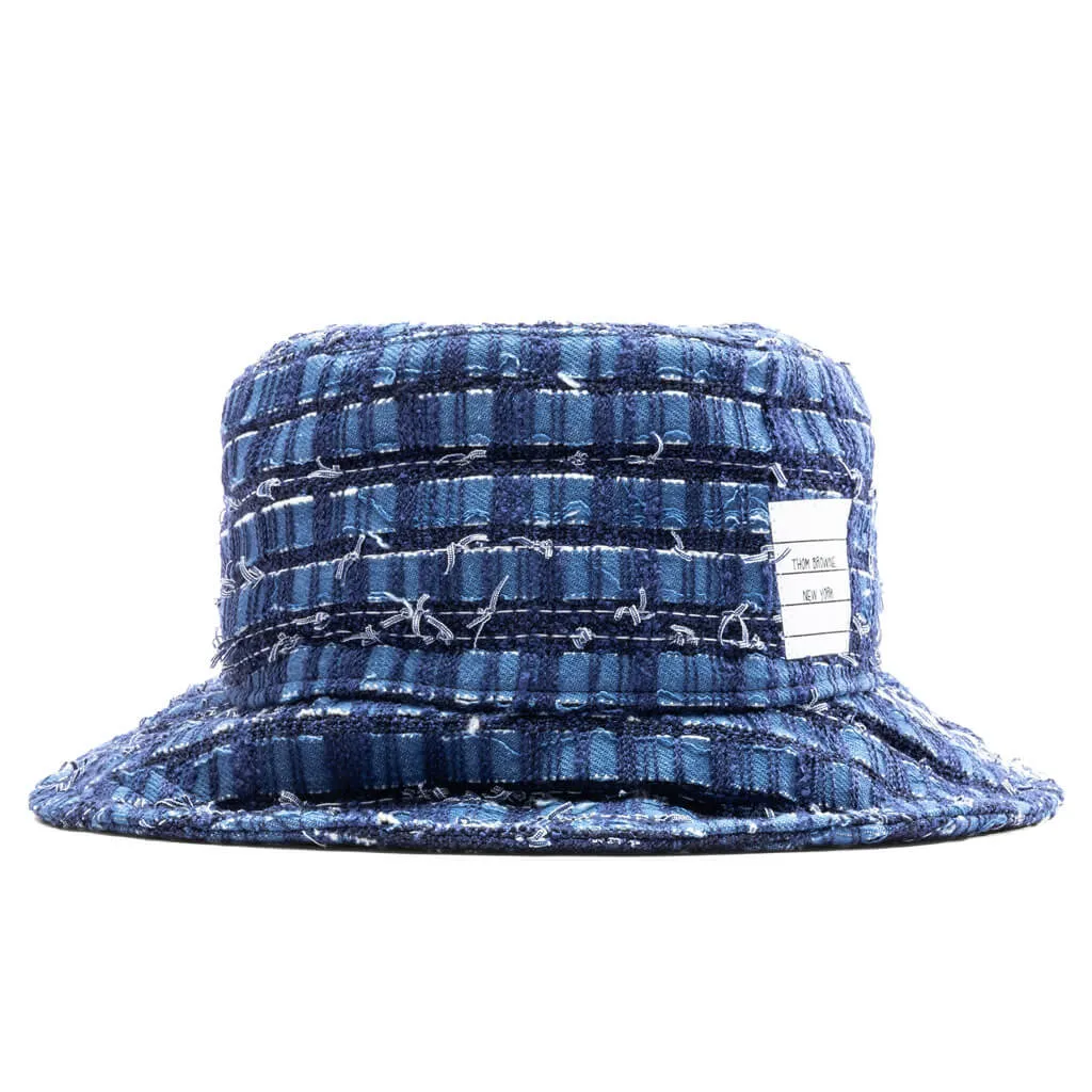 Medium Blue Denim Tweed Bucket Hat with Ribbon