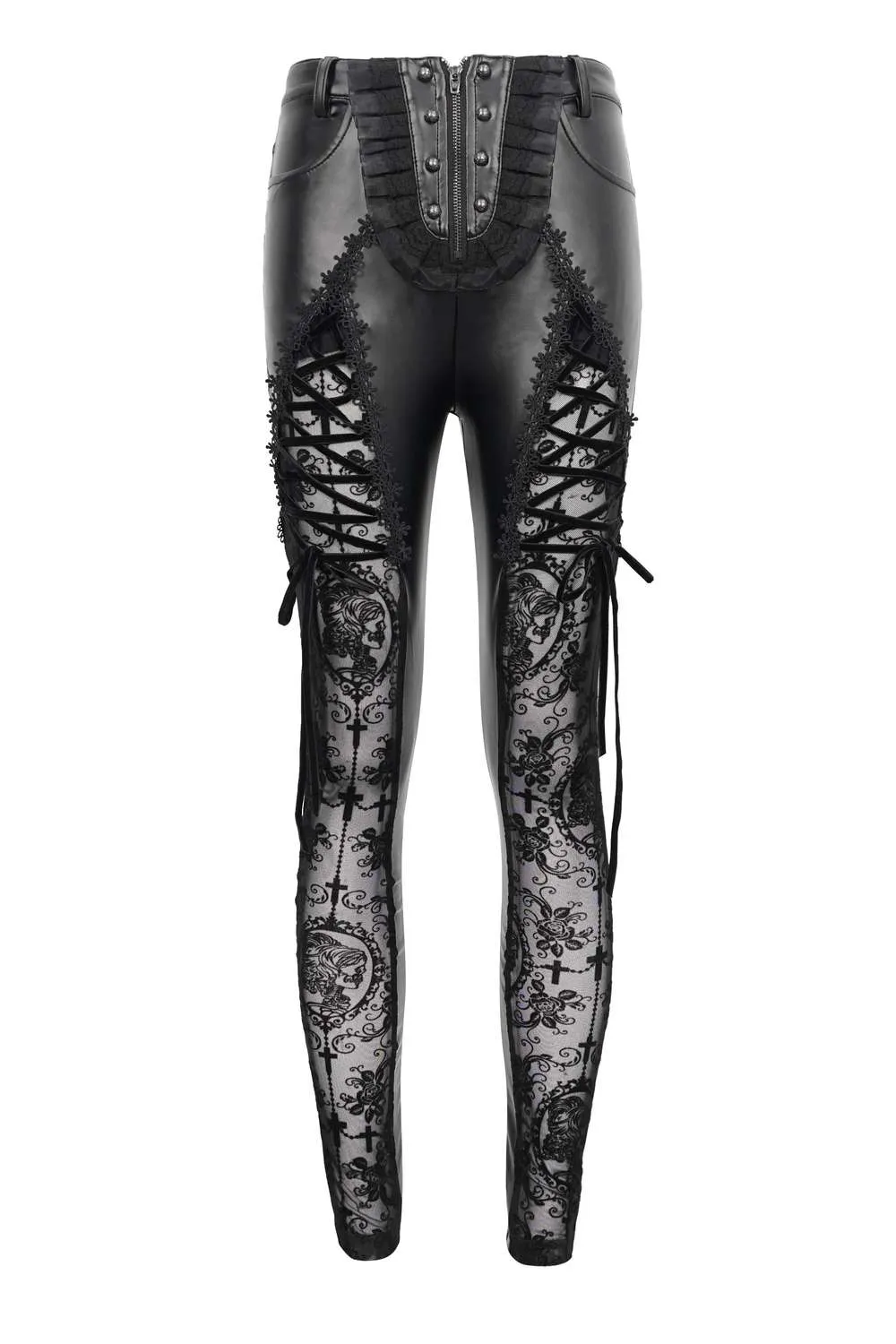 Devil Fashion - Gothic Elegant Mesh Faux Leather Pants PT202 | Dark Ages