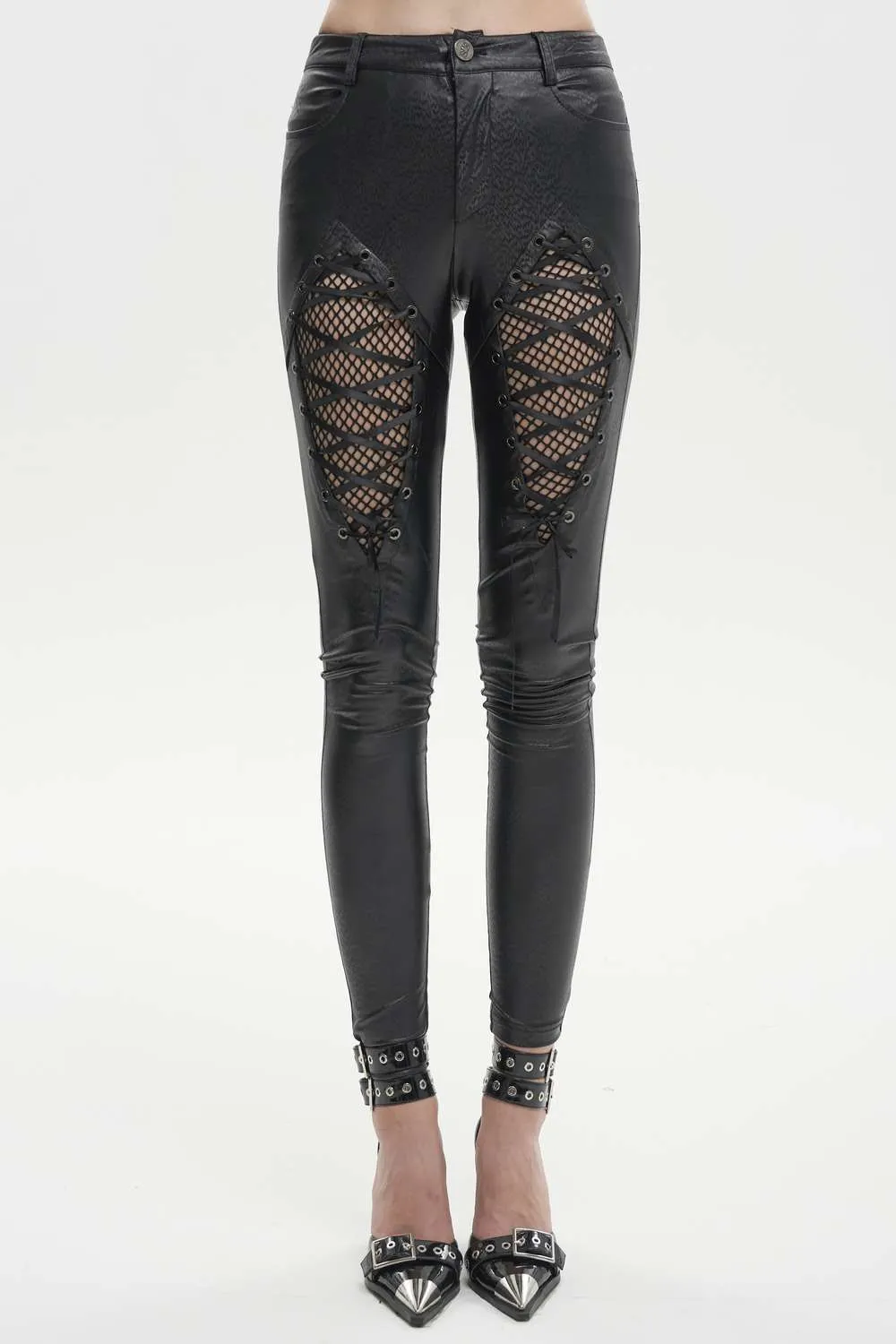 Devil Fashion - Gothic Lace Up Faux Leather Pants PT200 | Dark Ages