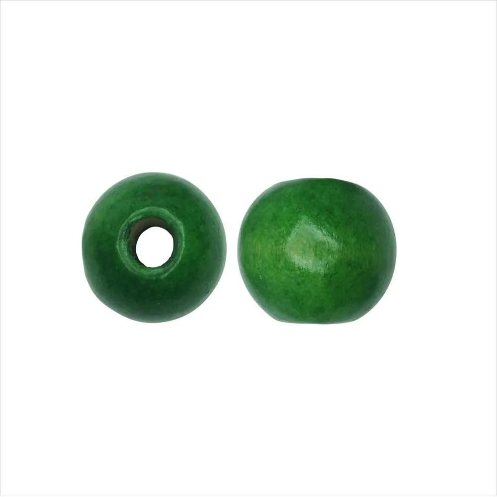 Green Smooth Large Hole Round 12mm Dyed Wood Beads (25 Pieces)