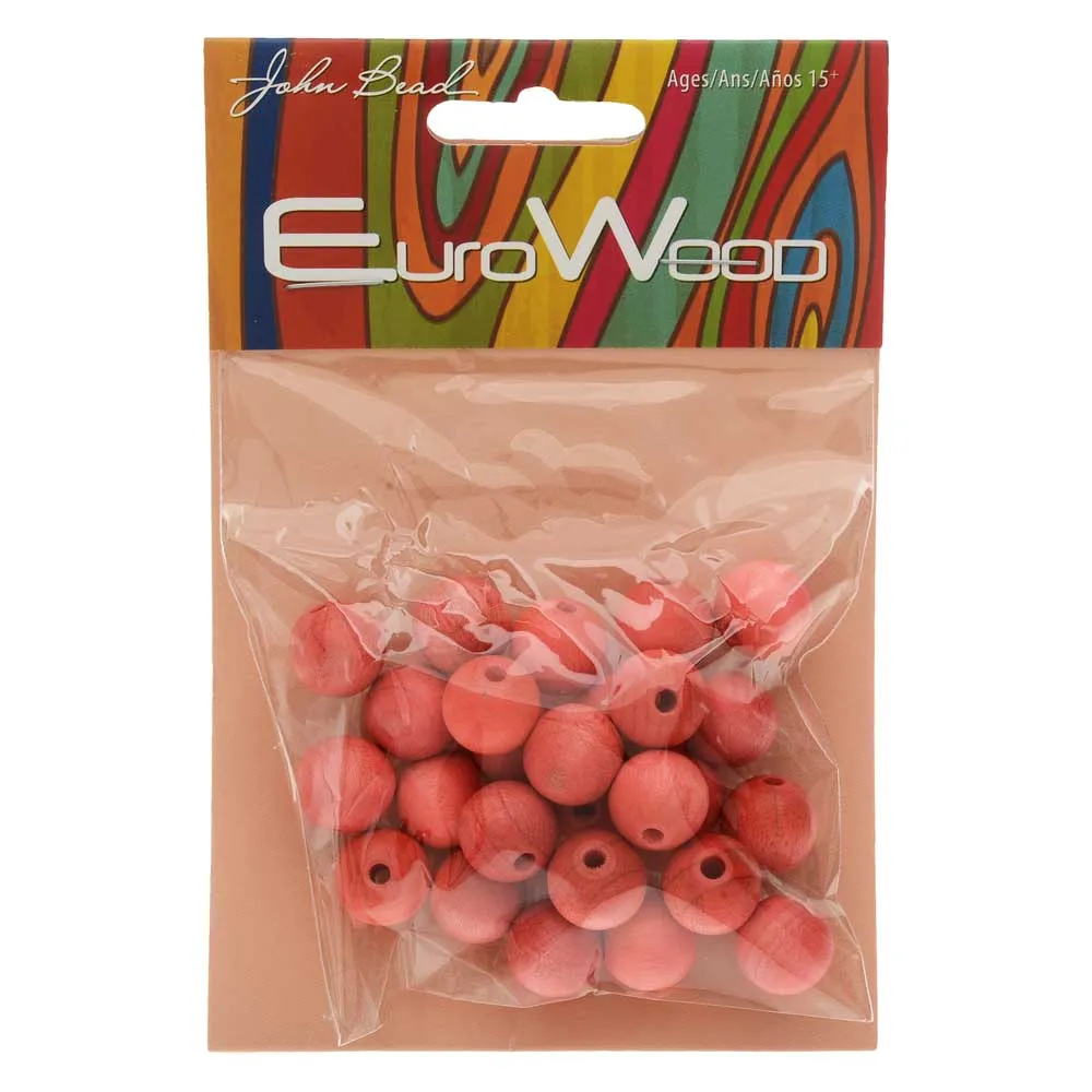 Pink Round EuroWood Wood Beads 12mm Diameter (25 Pieces)