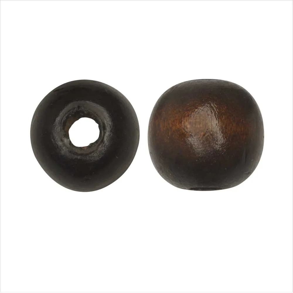 Coconut Brown Smooth Large Hole Round 16mm Dyed Wood Beads (12 Pieces)