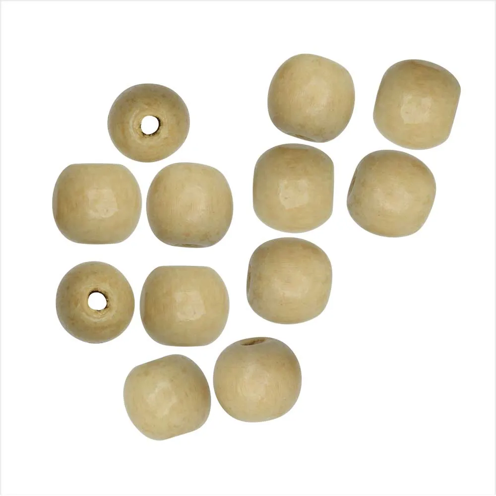 Wheat Smooth Large Hole Round 16mm Dyed Wood Beads (12 Pieces)