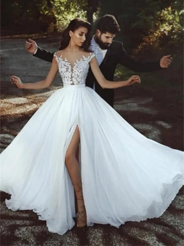 WD0447 Elegant A-line Wedding Dress with Tulle and Applique Details