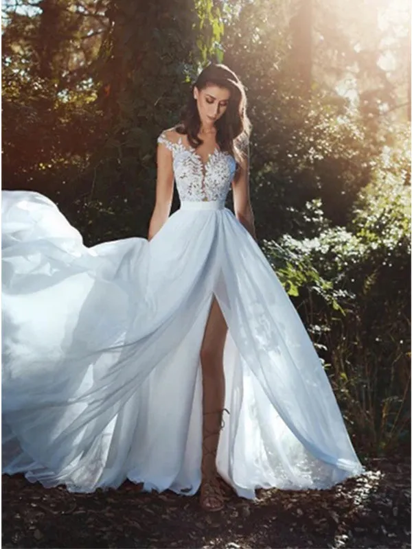 WD0447 Elegant A-line Wedding Dress with Tulle and Applique Details