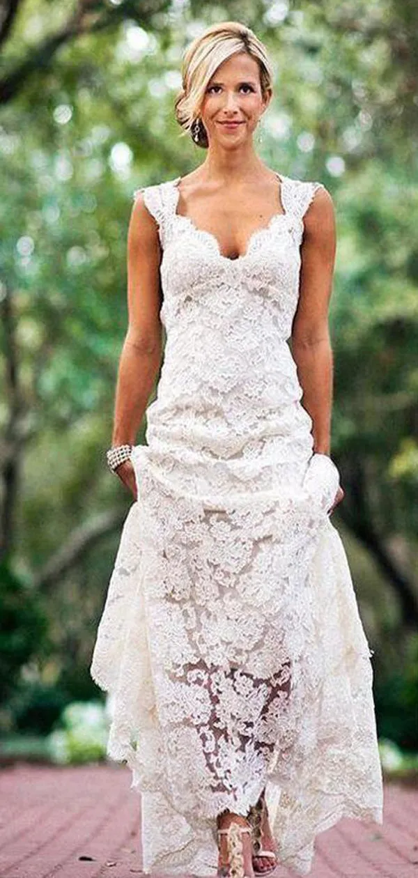 Open Back Sleeveless A-line Lace Wedding Dress