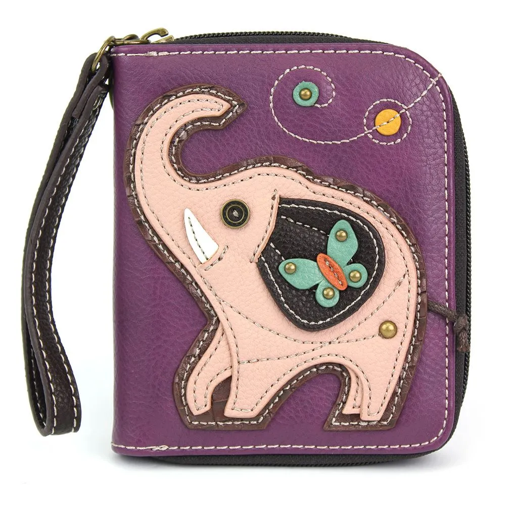 Purple Elephant Zip-Around Wallet