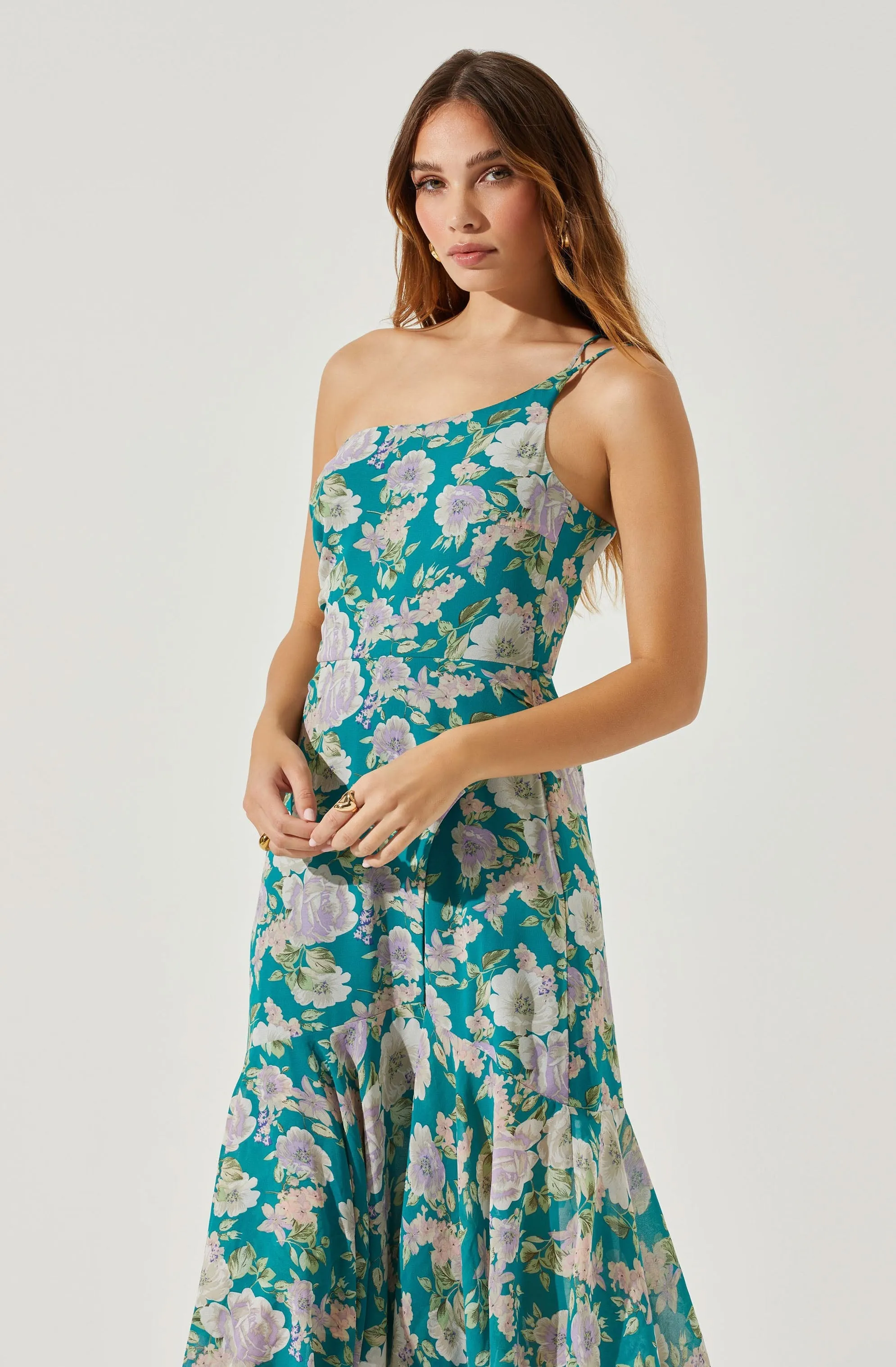 Emmylou Midi Dress Floral One Shoulder