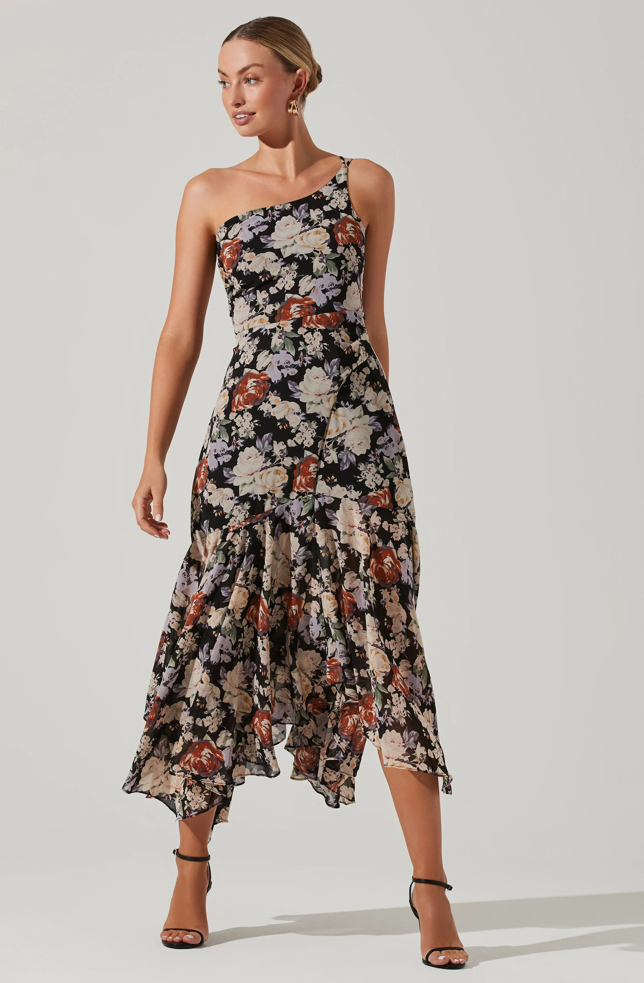 Emmylou Midi Dress Floral One Shoulder