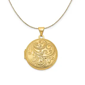 Round Engraved Scroll Locket Necklace