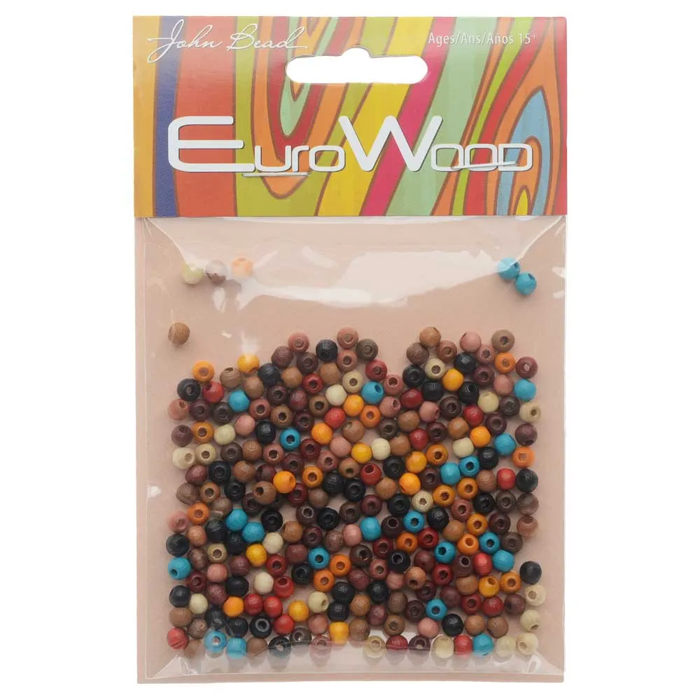 Multi-Colored Round EuroWood Wood Beads 4mm Diameter (250 Pieces)