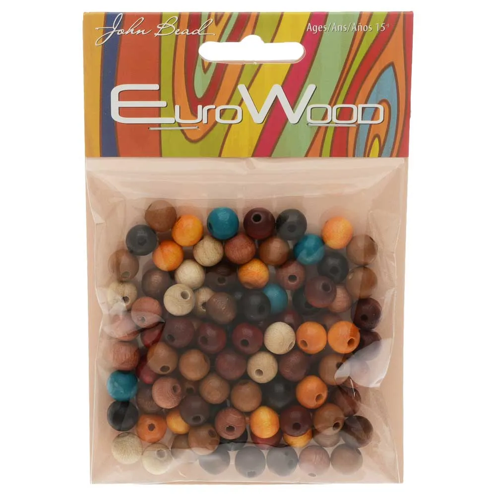 Multi-Colored Round EuroWood Wood Beads 8mm Diameter (100 Pieces)