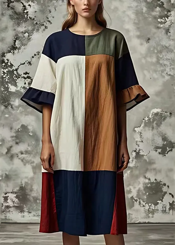 Flare Sleeve Oversized Patchwork Cotton Dress