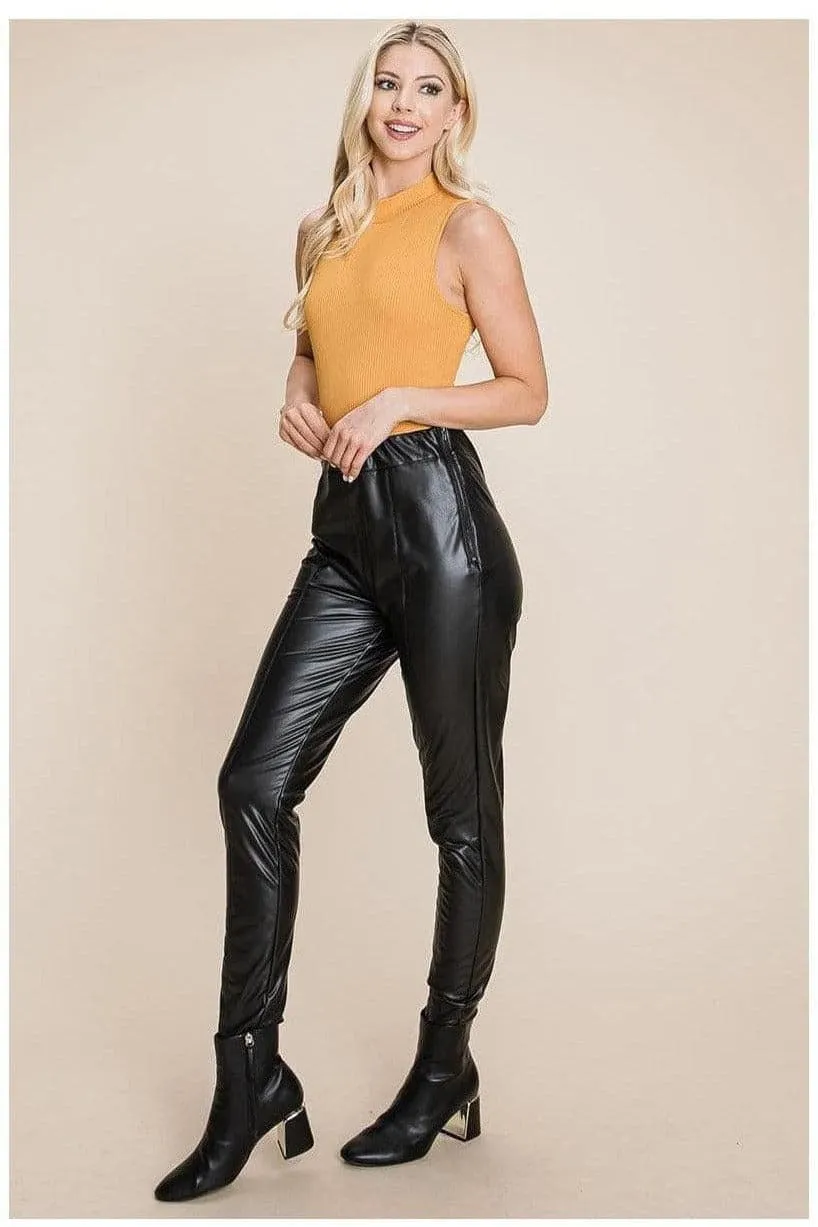 Fleece-lined faux leather pants