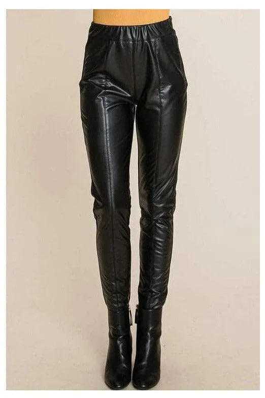 Fleece-lined faux leather pants