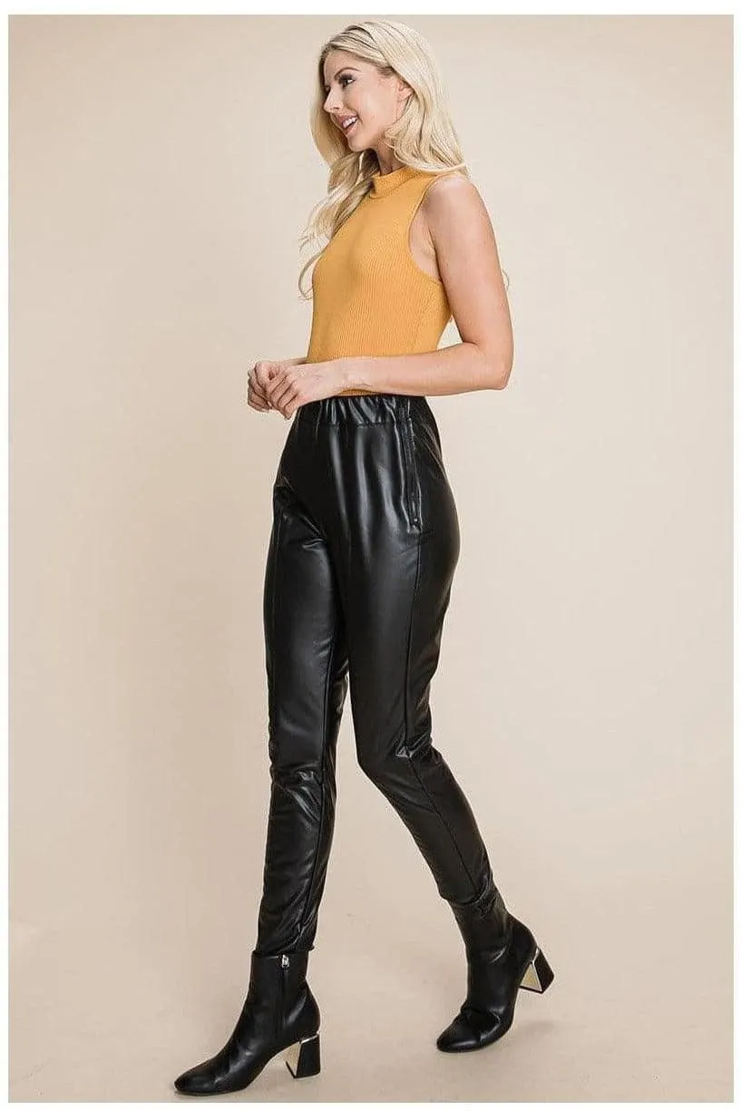 Fleece-lined faux leather pants