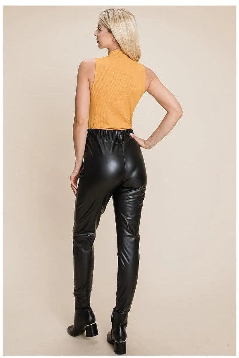 Fleece-lined faux leather pants