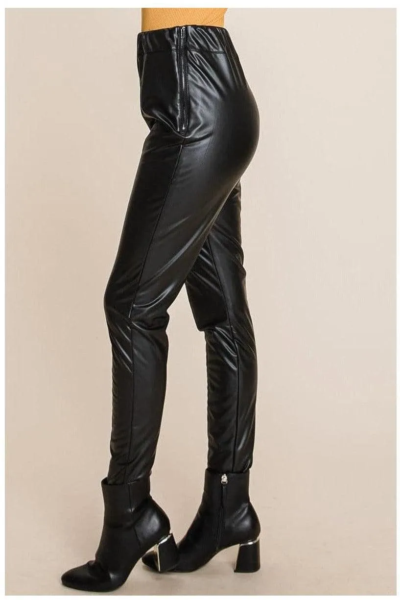 Fleece-lined faux leather pants