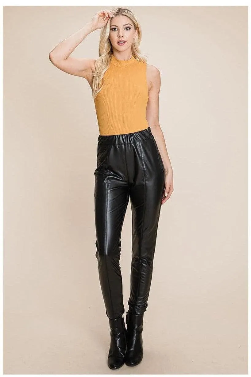 Fleece-lined faux leather pants