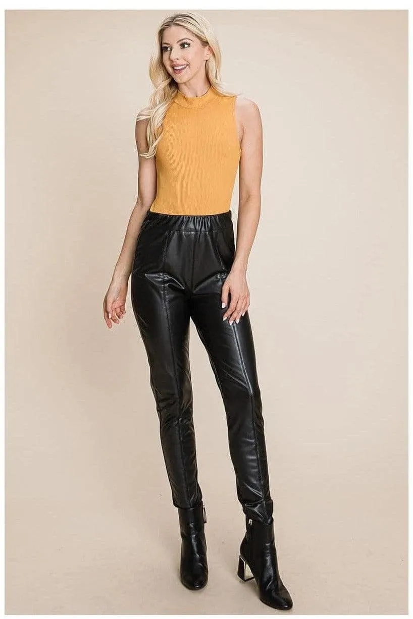 Fleece-lined faux leather pants